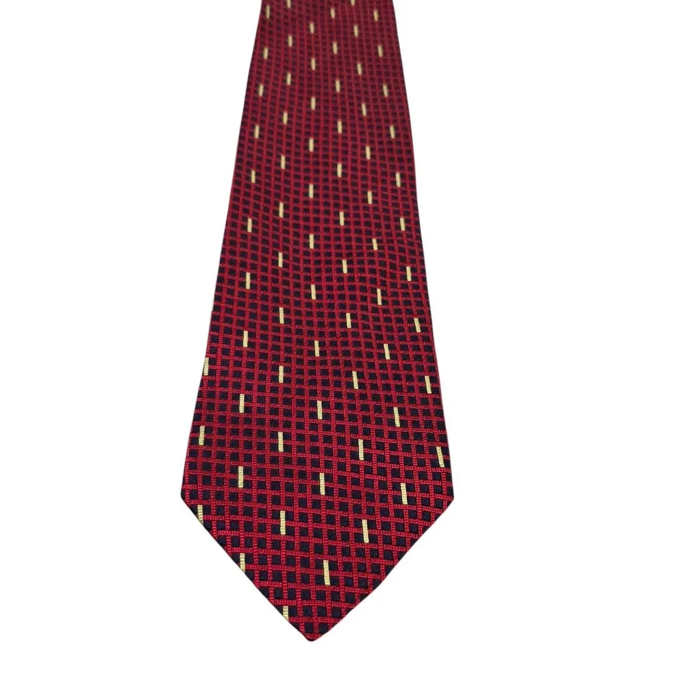 Brooks Brothers Silk Tie Red Grid‎ Pattern Luxury Men's Necktie Business Suit